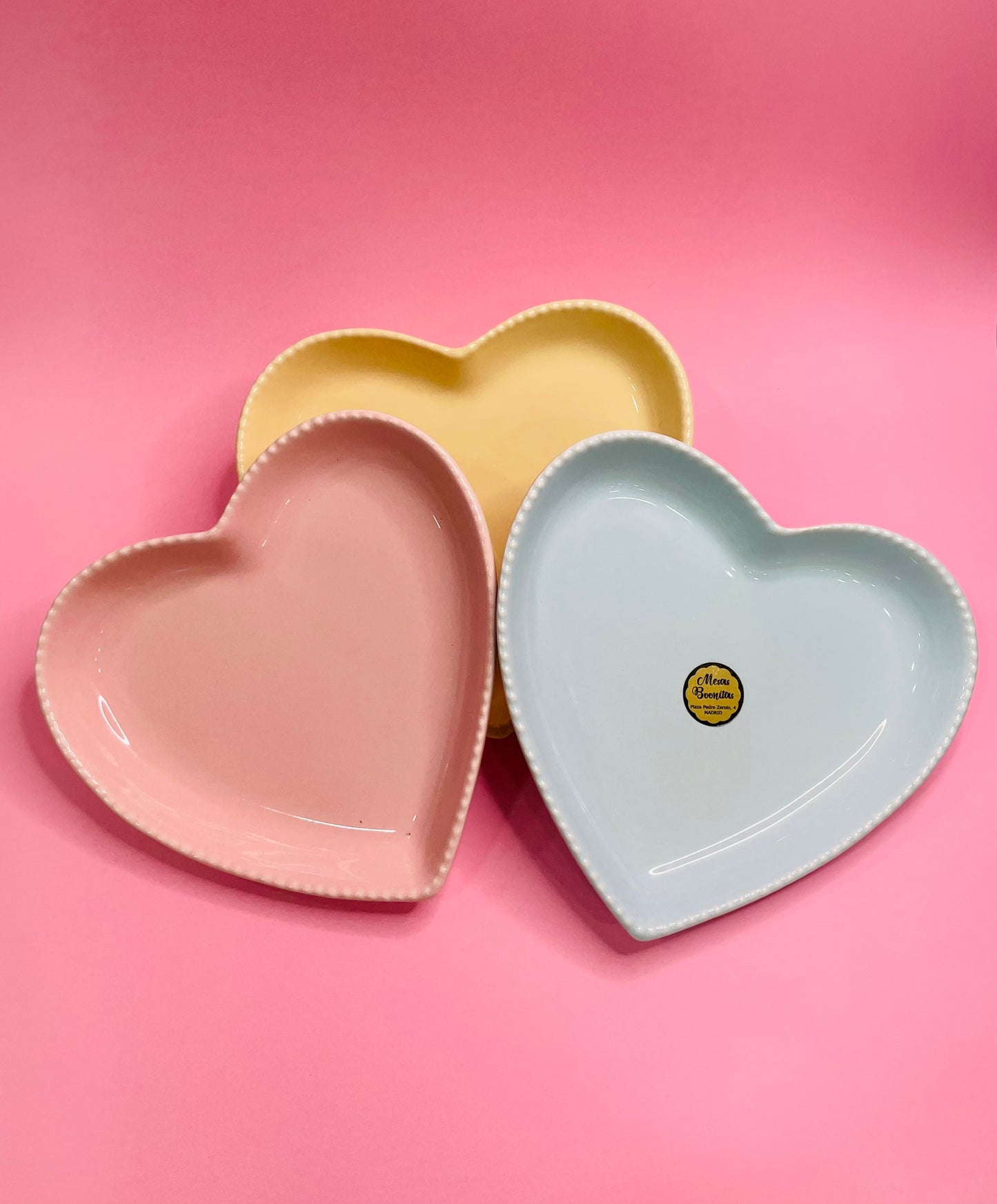 Plato Postre Corazón Borde Puntitos
