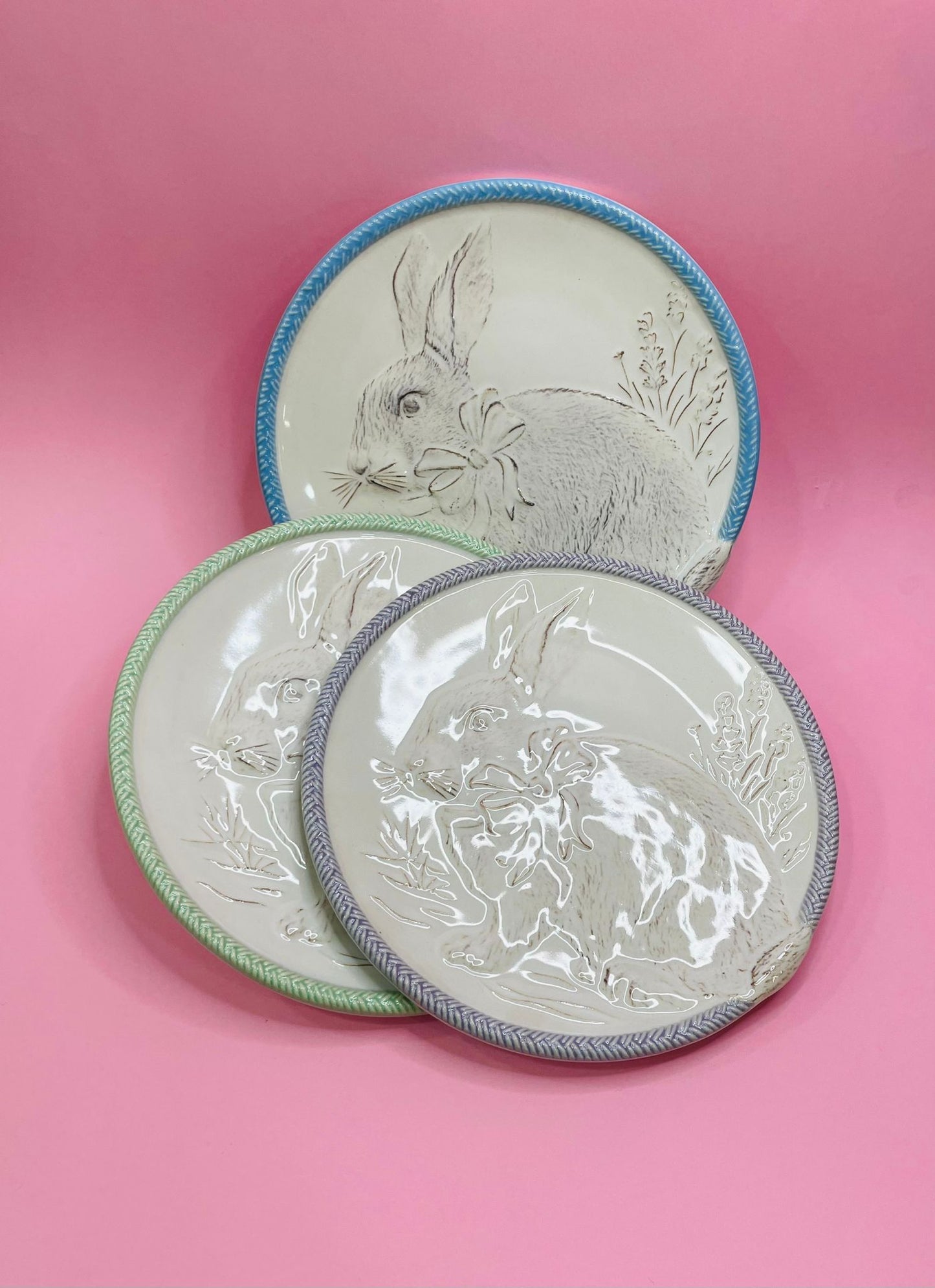 Plato Postre Figura Conejo De Pascua, en Cerámica
