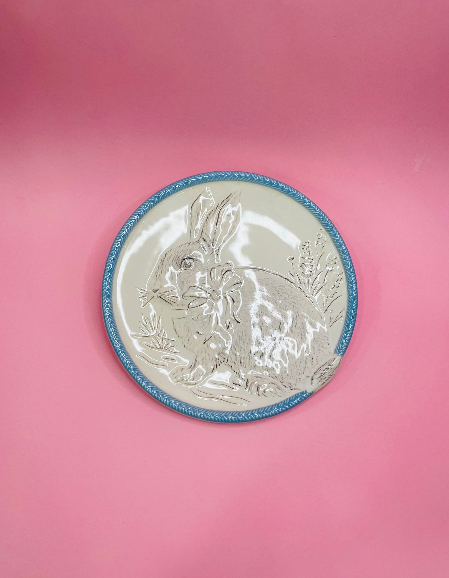 Plato Postre Figura Conejo De Pascua, en Cerámica