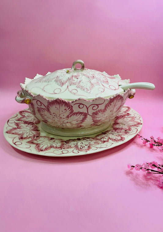 Sopera Vintage Hoja Parra Pintada A Mano