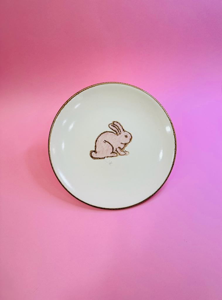 ▷ Plato Postre Conejo Rosa Cerámica, Porcelana y Gres Artesana